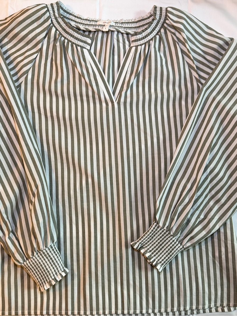 Maurice’s Striped Long-Sleeve Peasant Top - Green/White